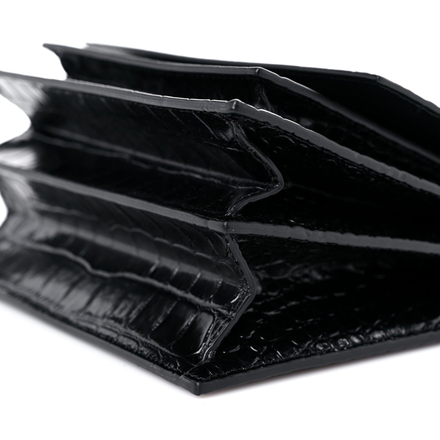 Shiny Calfskin Monochrome Crocodile Embossed S Sharp Chain Shoulder Bag Black