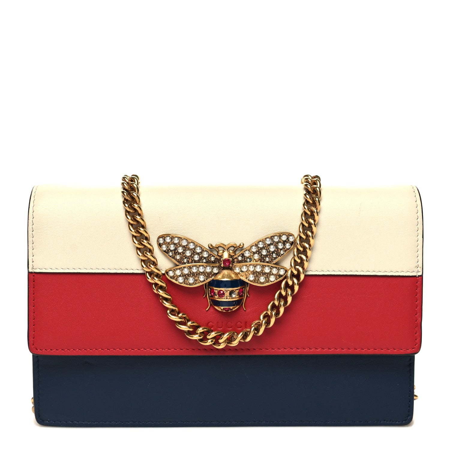 Gucci Calfskin Queen Margaret Chain Wallet Blue Agata Hibiscus Red Mystic White 1 of 11