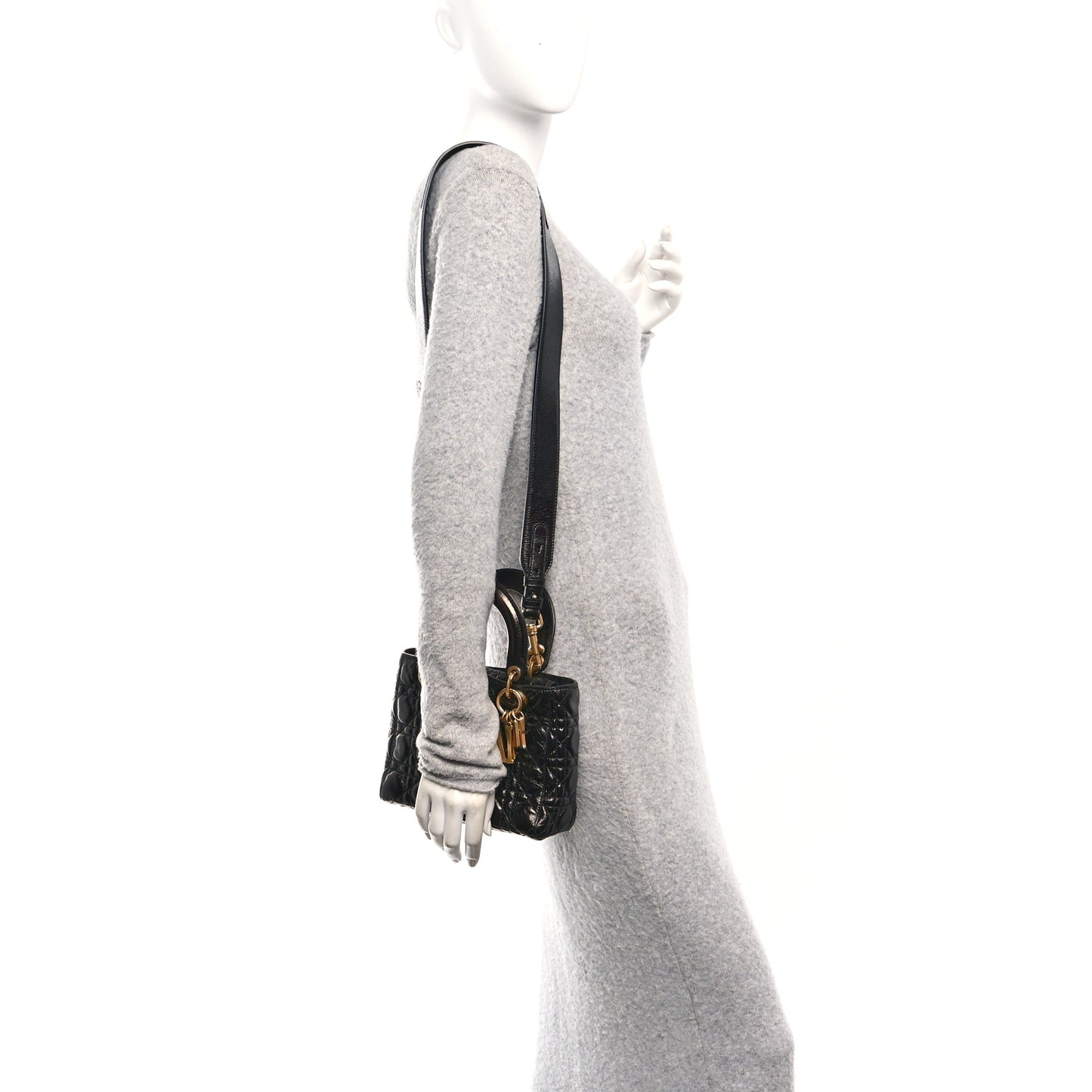 Crinkled Patent Cannage Small Lucky Badges My Lady Dior Black