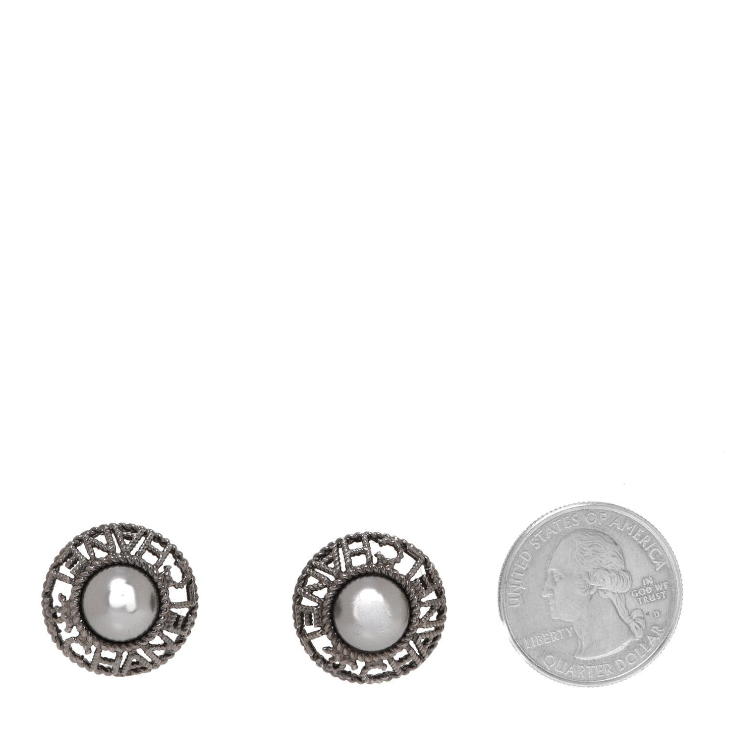 Crystal Pearl Bead CC Round Earrings Silver Black