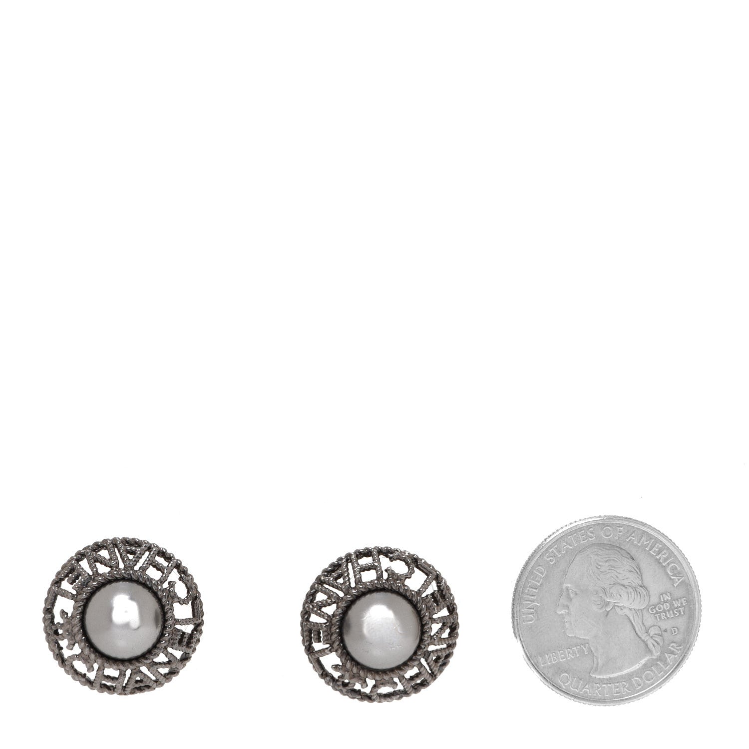 Chanel Crystal Pearl Bead CC Round Earrings Silver Black 2 of 4