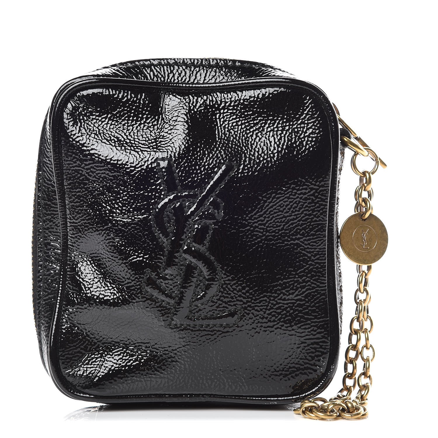 Saint Laurent Textured Patent Monogram Mini Wristlet Black 1 of 9