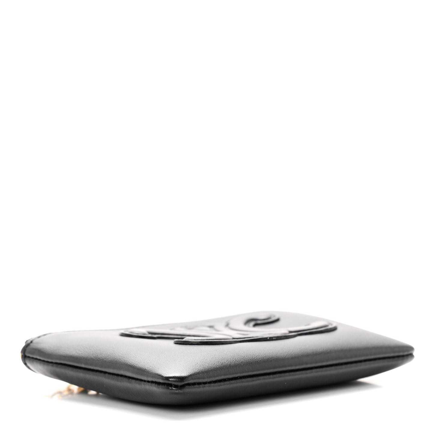 Smooth Calfskin Cuir Triomphe Coin and Card Pouch With Hook Black