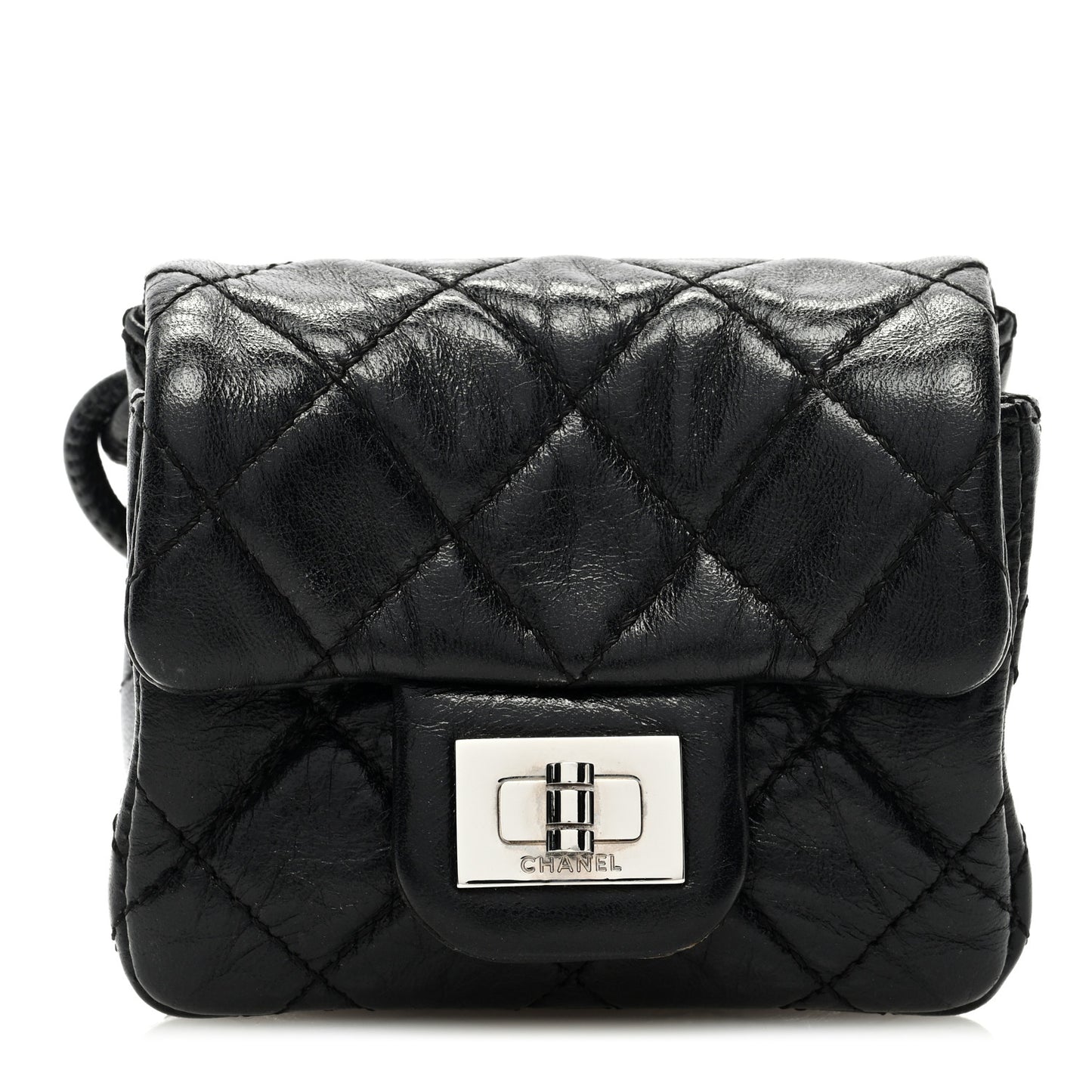 Calfskin Quilted 2.55 Ankle Wrist Bag Black