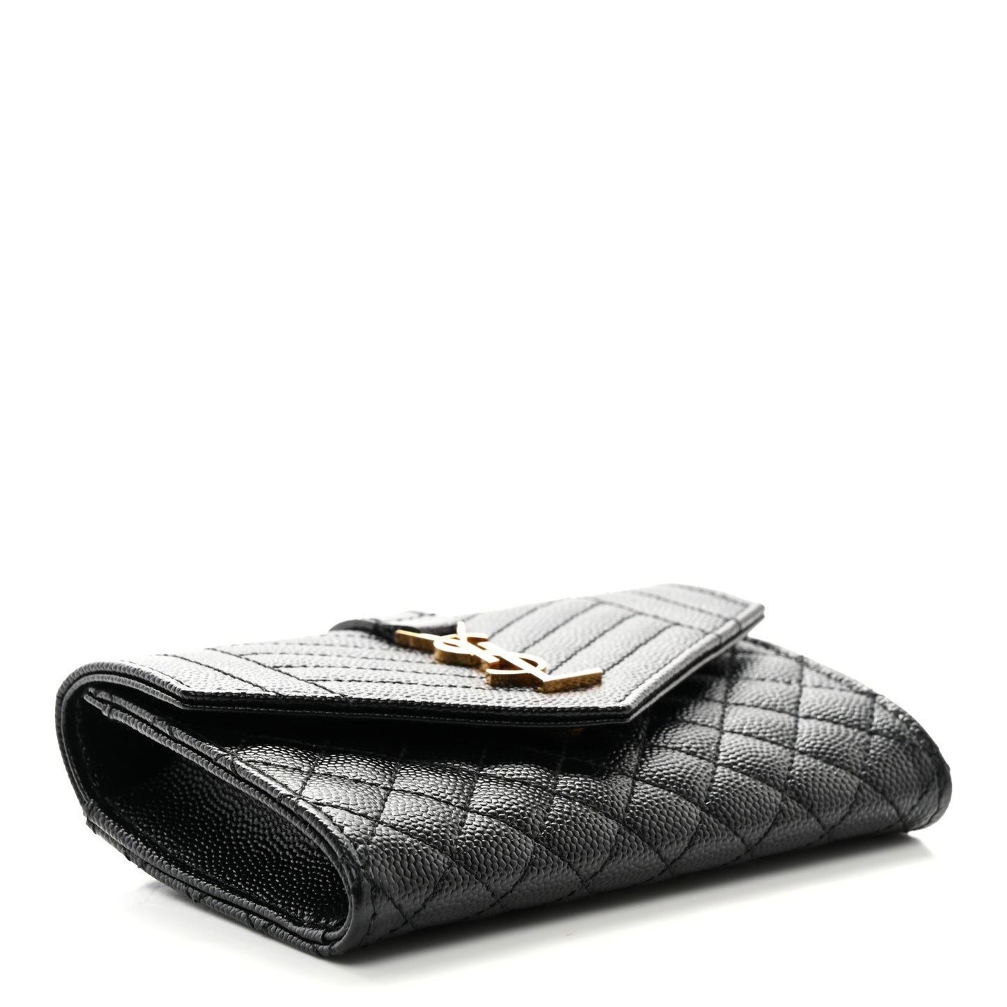 Grain De Poudre Textured Mixed Matelasse Triquilt Small Monogram Envelope Wallet Black