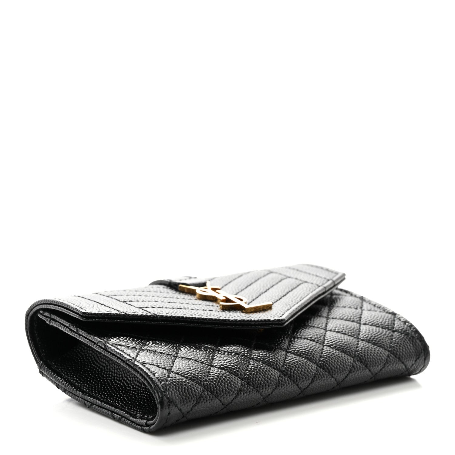Saint Laurent Grain De Poudre Textured Mixed Matelasse Triquilt Small Monogram Envelope Wallet Black 4 of 6