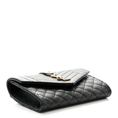 Saint Laurent Grain De Poudre Textured Mixed Matelasse Triquilt Small Monogram Envelope Wallet Black 4 of 6