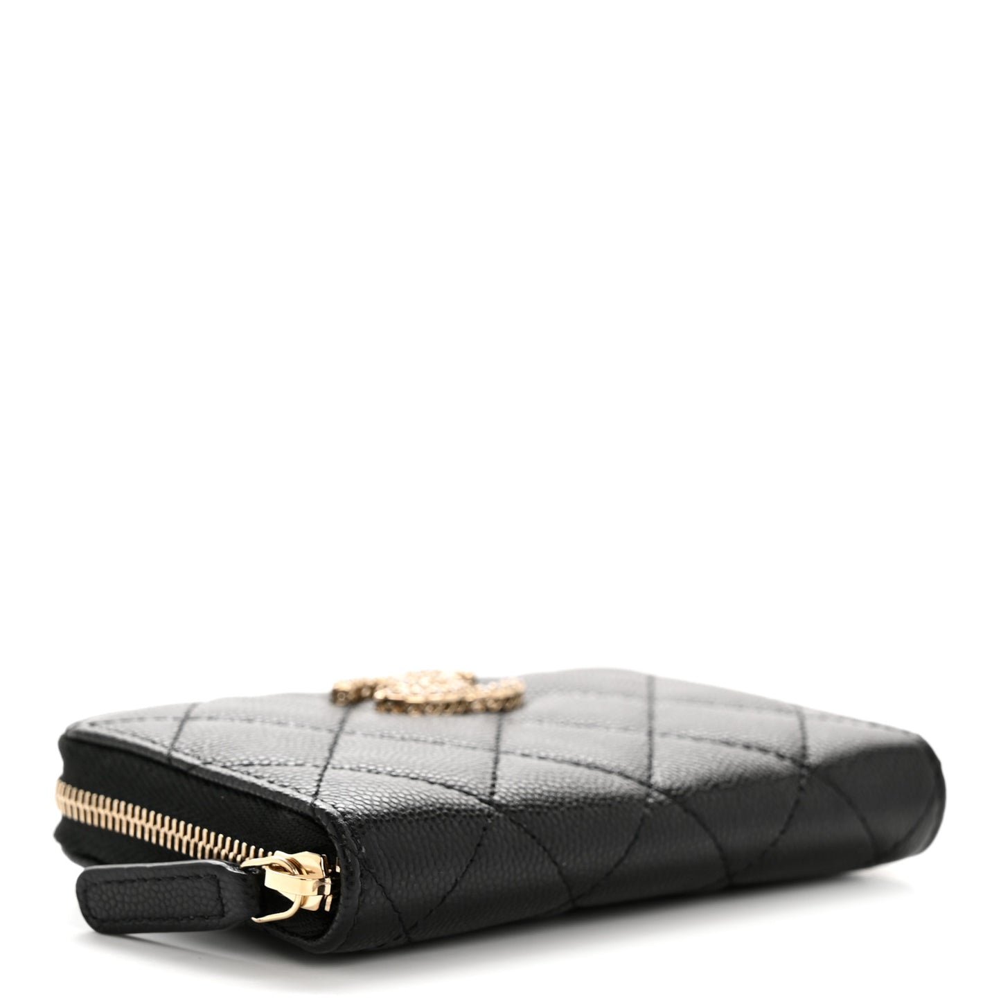 Caviar Crystal Quilted CC Zip Coin Purse Black