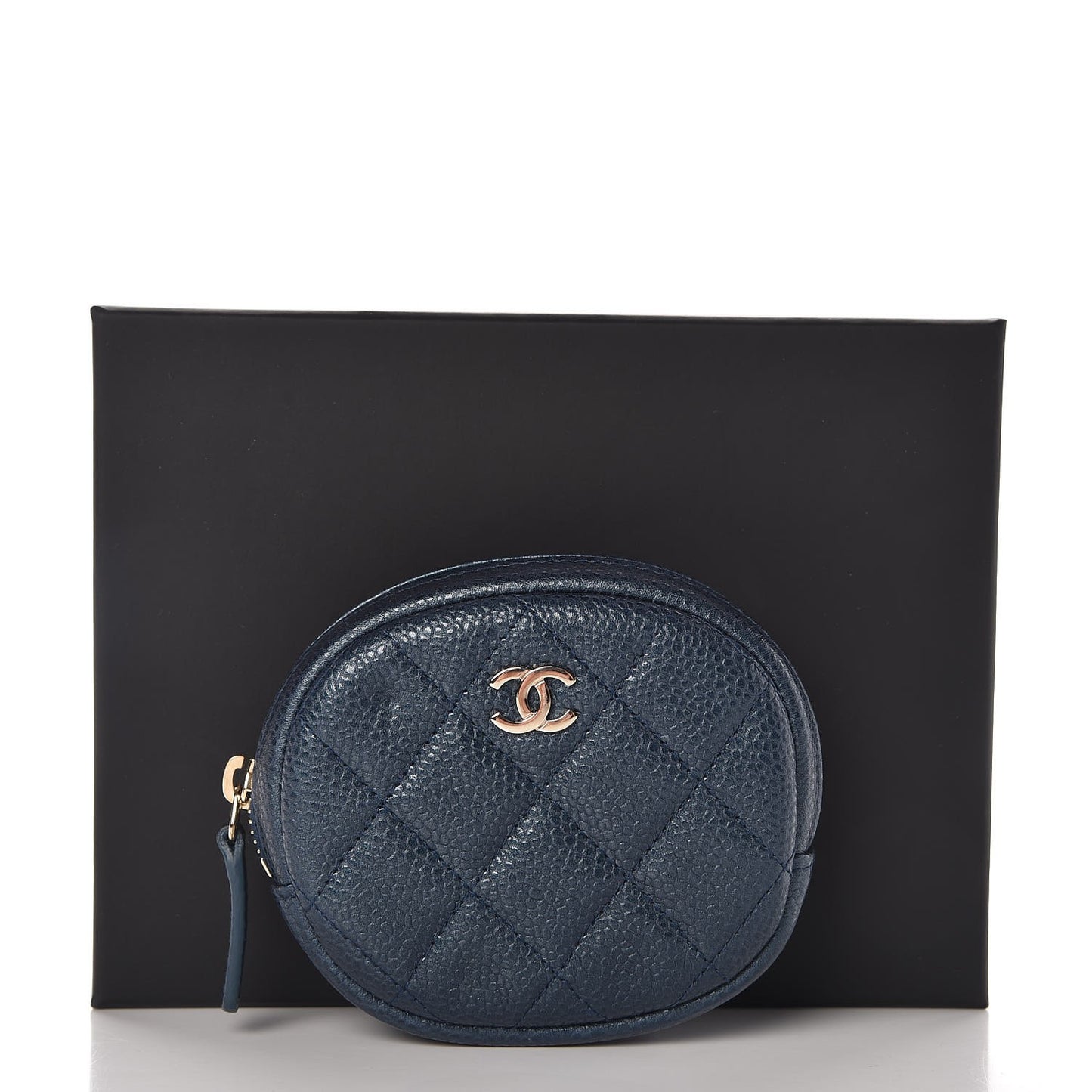 Metallic Caviar Quilted Zip Around Classic Coin Purse Dark Blue