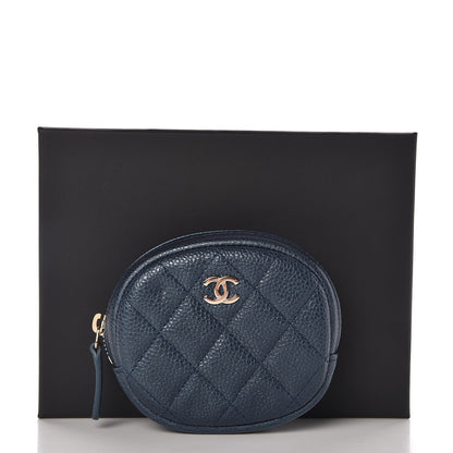 Chanel Metallic Caviar Quilted Zip Around Classic Coin Purse Dark Blue 8 of 8