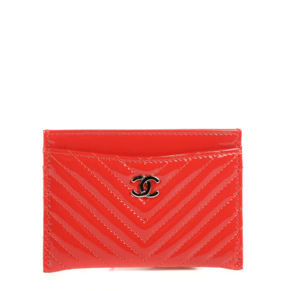 Chanel Patent Quilted Chevron Card Holder Red 1 of 7