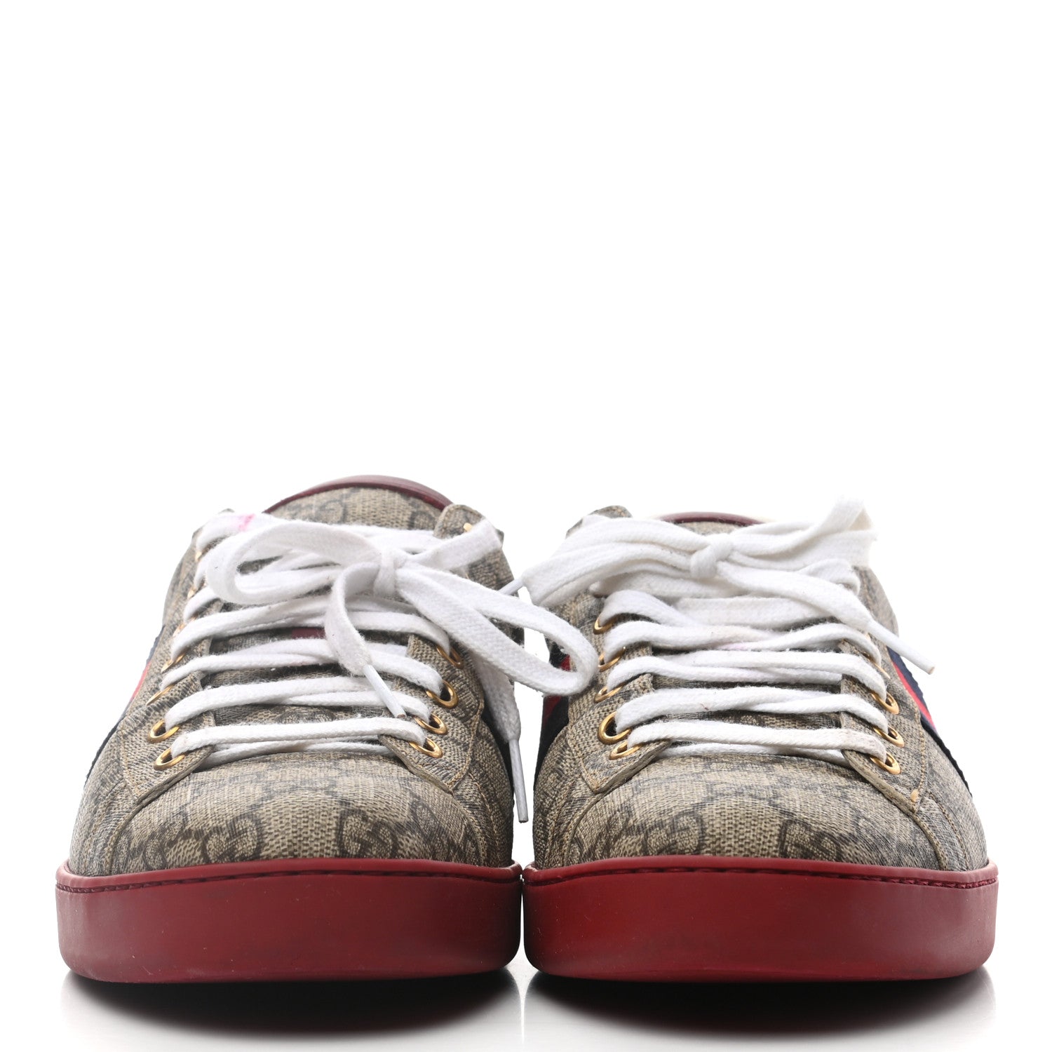 Gucci GG Supreme Monogram Ayers Web Mens New Ace Sneakers 10.5 Beige Red 2 of 8