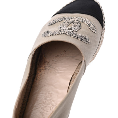 Chanel Canvas Grosgrain CC Espadrilles 39 Beige Black 9 of 19