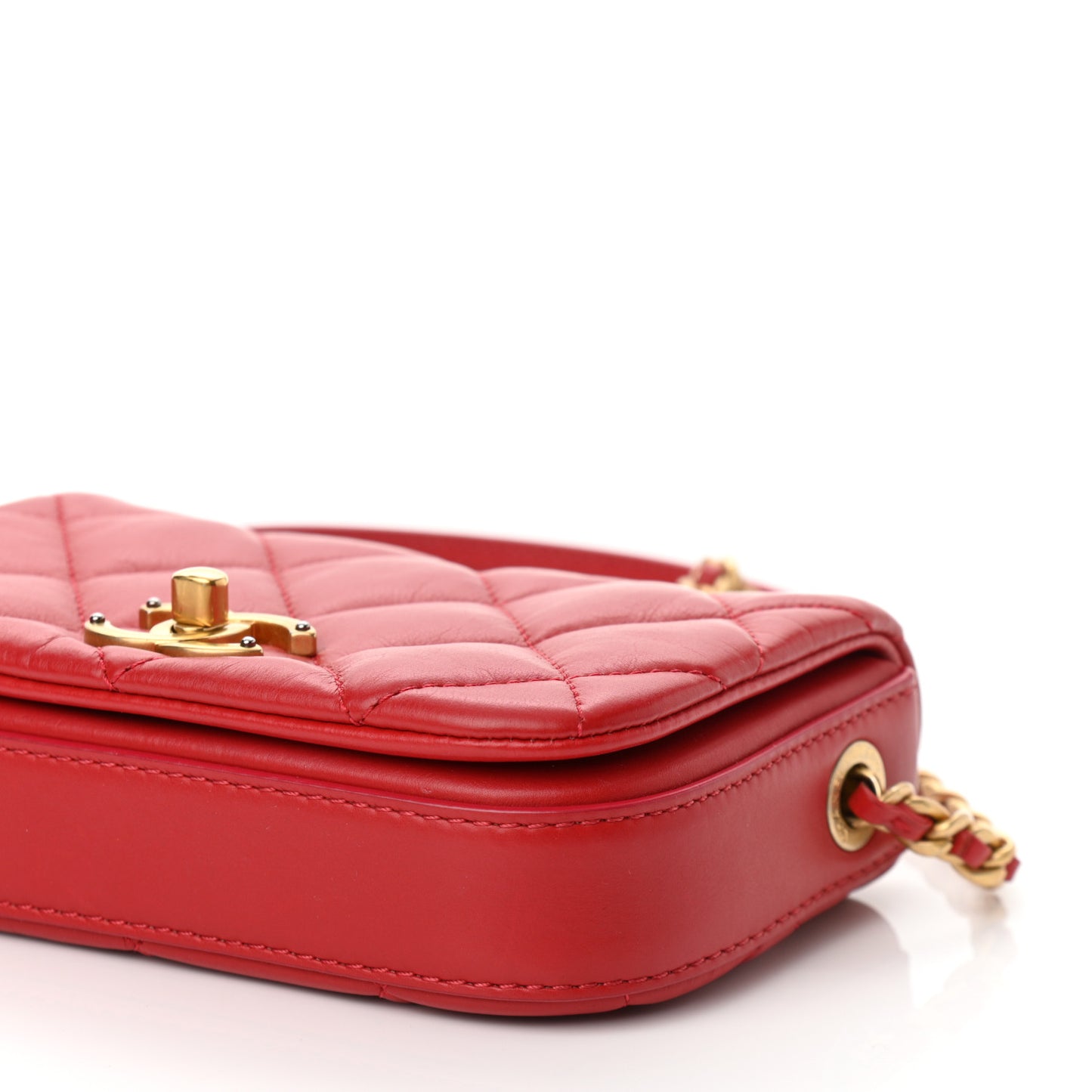 Calfskin Quilted Mini Nailed CC Flap Bag Red
