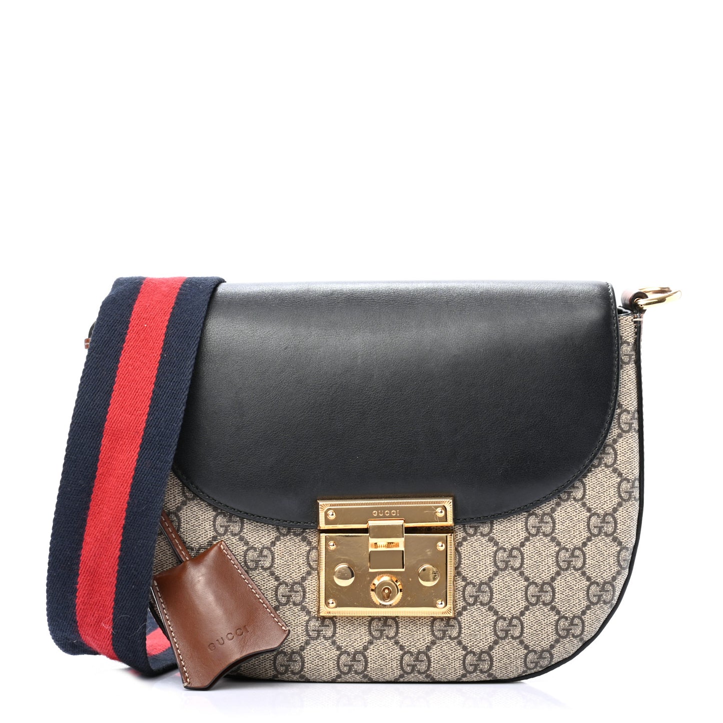 GG Supreme Monogram Web Medium Padlock Messenger Shoulder Bag Black