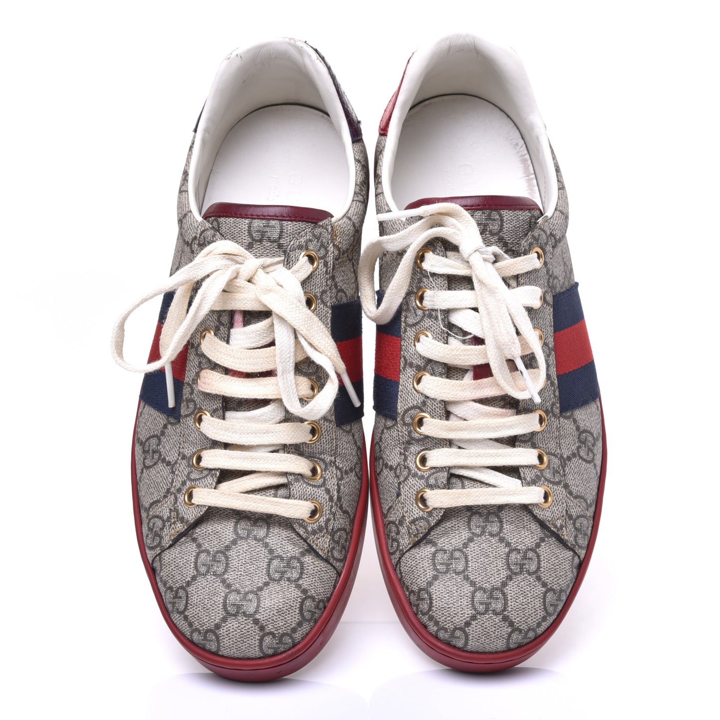 GG Supreme Monogram Ayers Mens New Ace Low-Top Sneaker 8.5 Beige Red