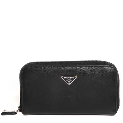Prada Saffiano Triangle Zip Around Wallet Nero Black 1 of 9