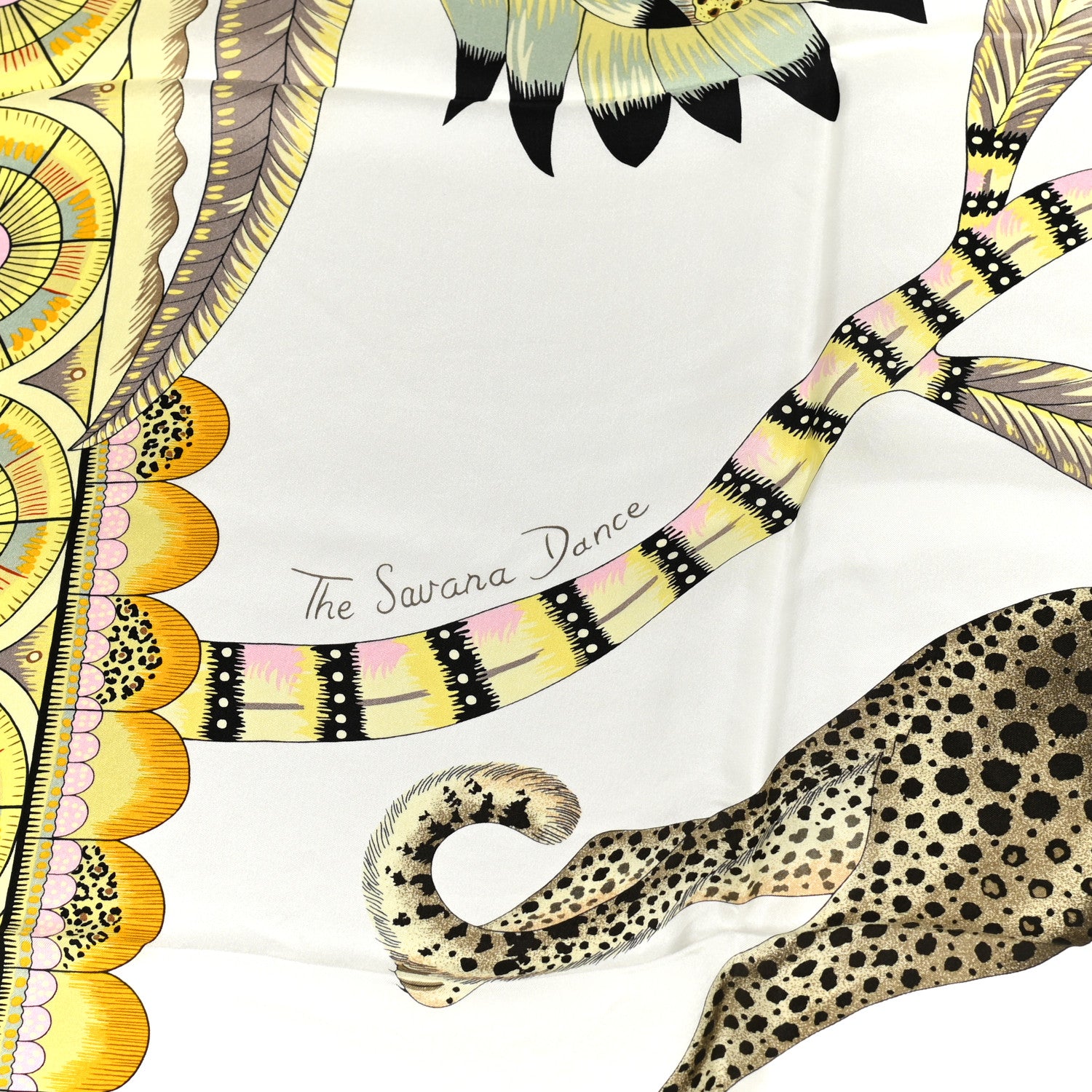 Hermes Silk The Savana Dance Wash 140 Scarf White Jaune Soufre 6 of 6