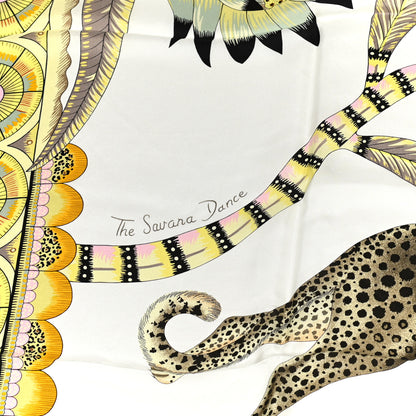 Hermes Silk The Savana Dance Wash 140 Scarf White Jaune Soufre 6 of 6