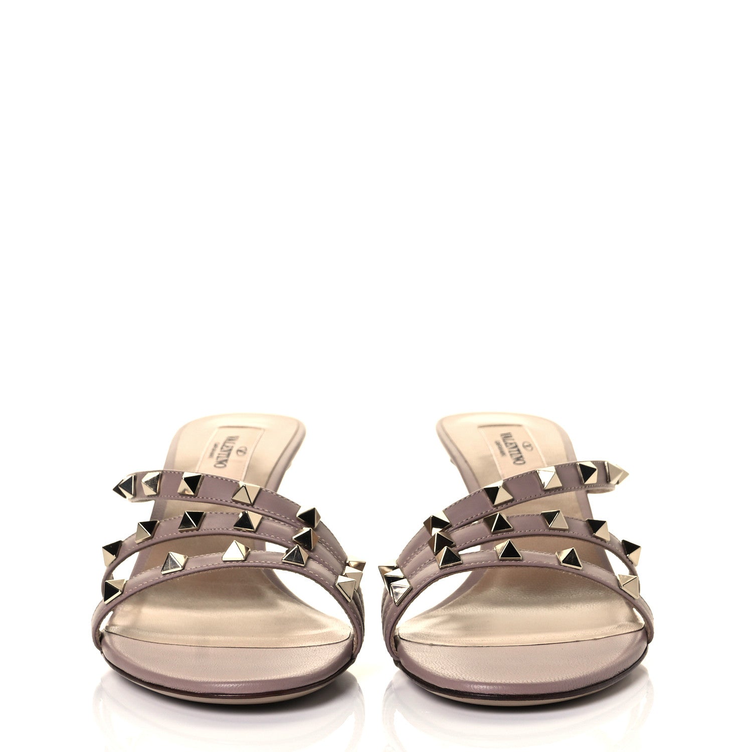 Valentino Garavani Calfskin Nappa Rockstud 60mm Slide Sandals 38.5 Poudre 2 of 10