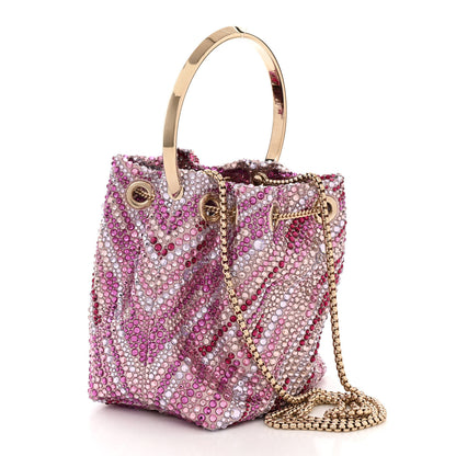 Jimmy Choo Satin Wave Degrade Hotfix Crystal Embellished Bon Bon Bucket Bag Pink Mix 3 of 10