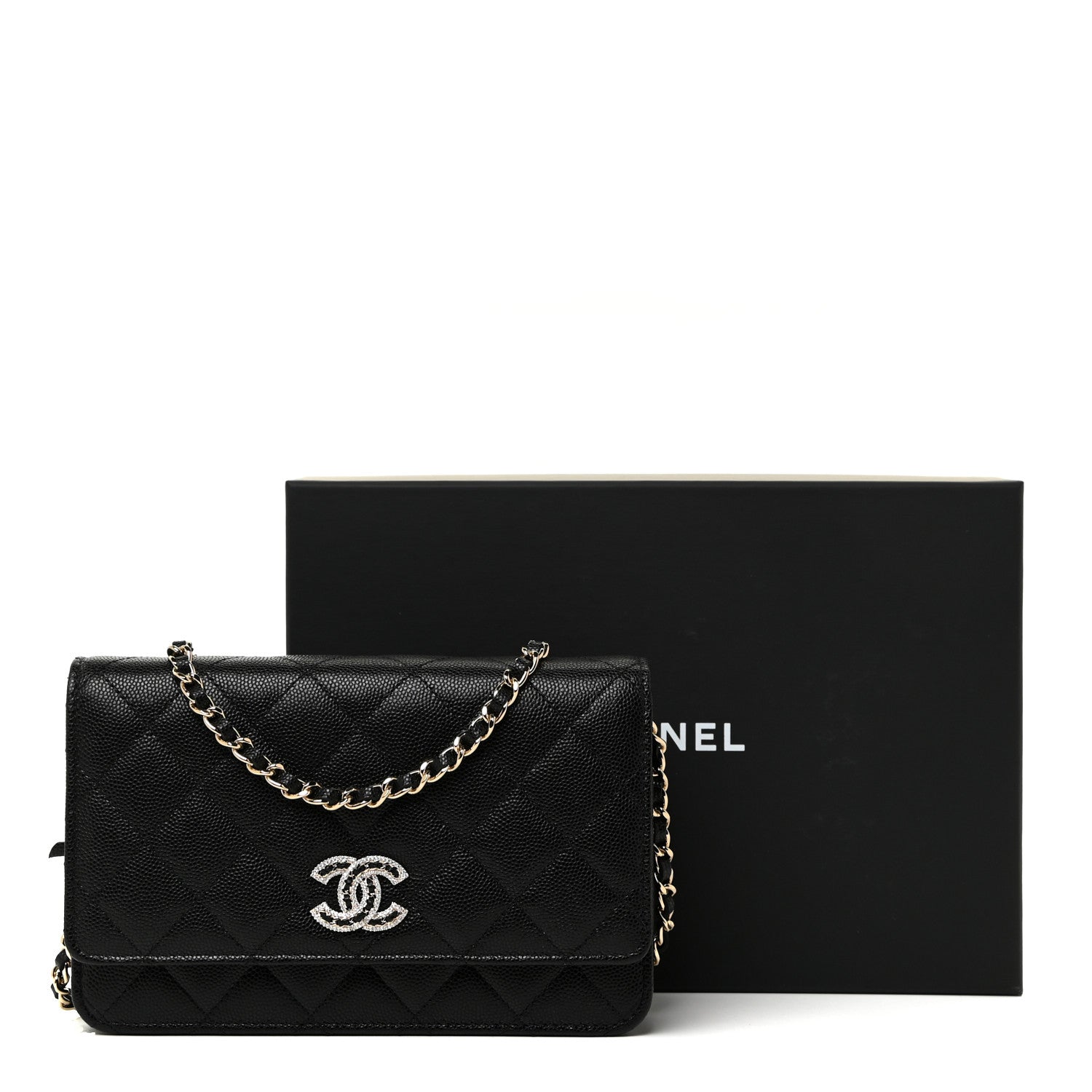 Chanel Caviar Quilted Crystal CC Wallet On Chain WOC Black 12 of 12