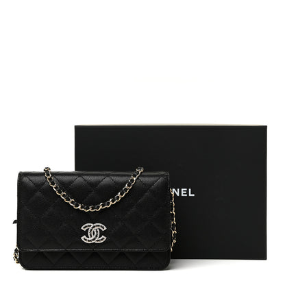 Chanel Caviar Quilted Crystal CC Wallet On Chain WOC Black 12 of 12