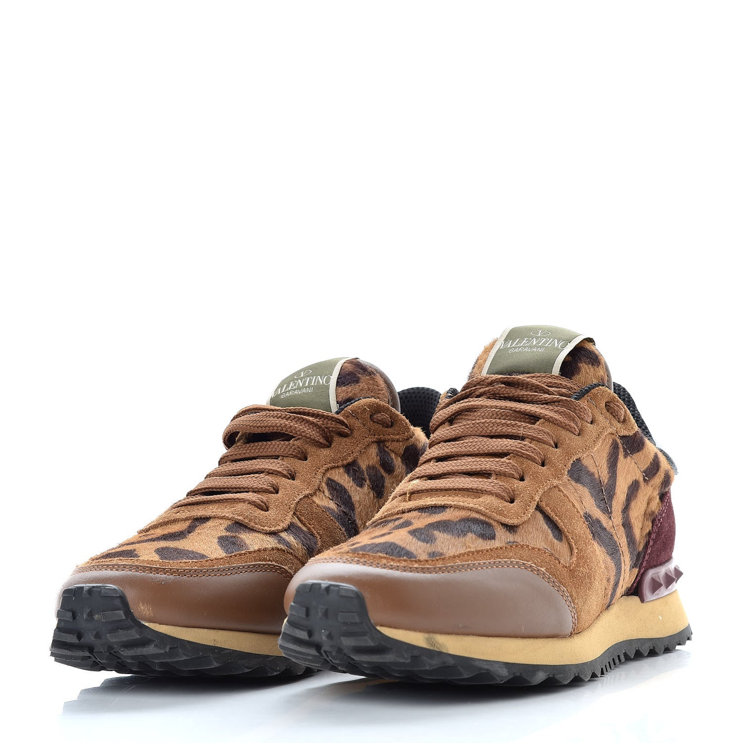 Valentino Garavani Calf Hair Suede Leopard Print Womens Rockrunner Sneakers 36.5 Multicolor 3 of 9