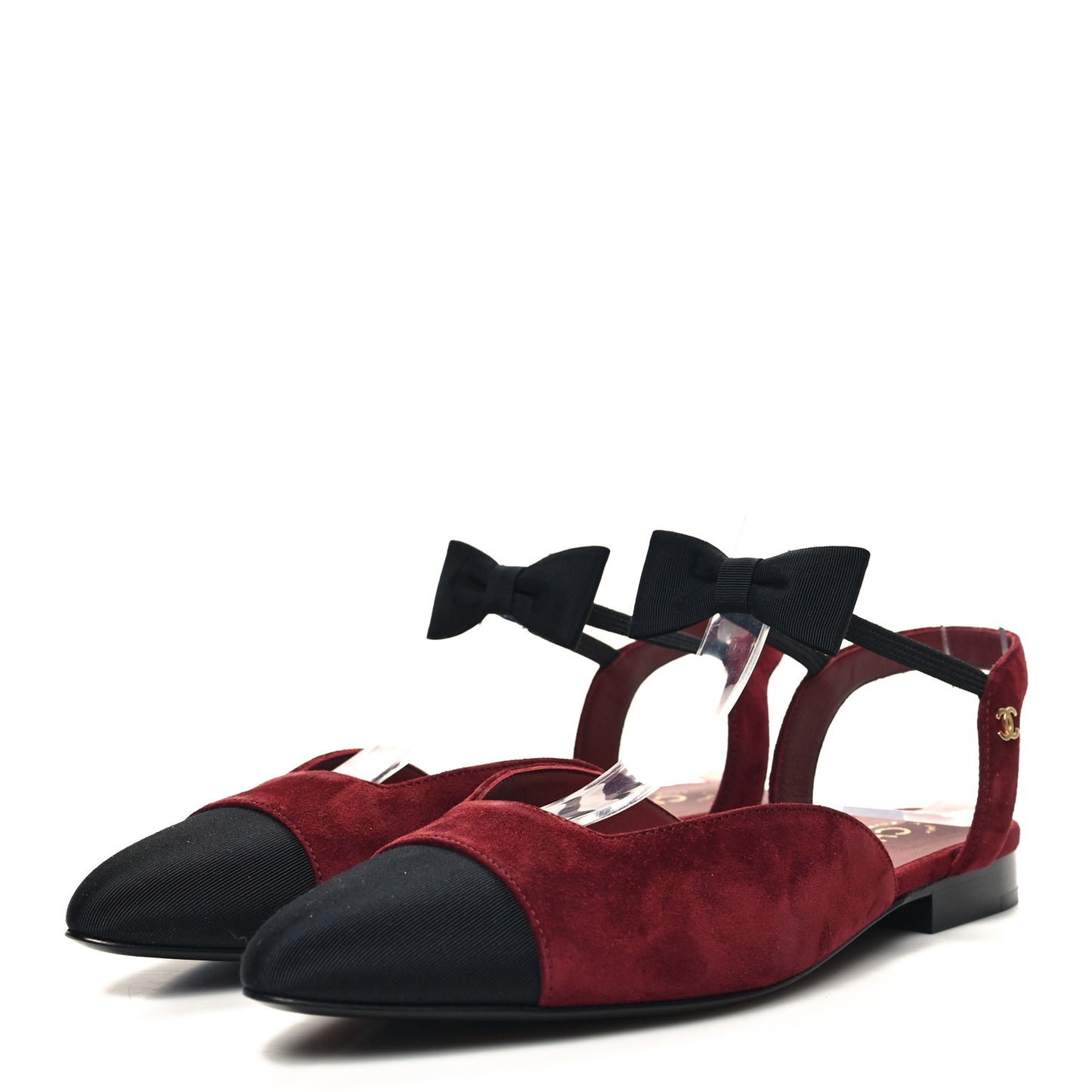 Grosgrain Suede Cap Toe CC Flats 36.5 Burgundy Black