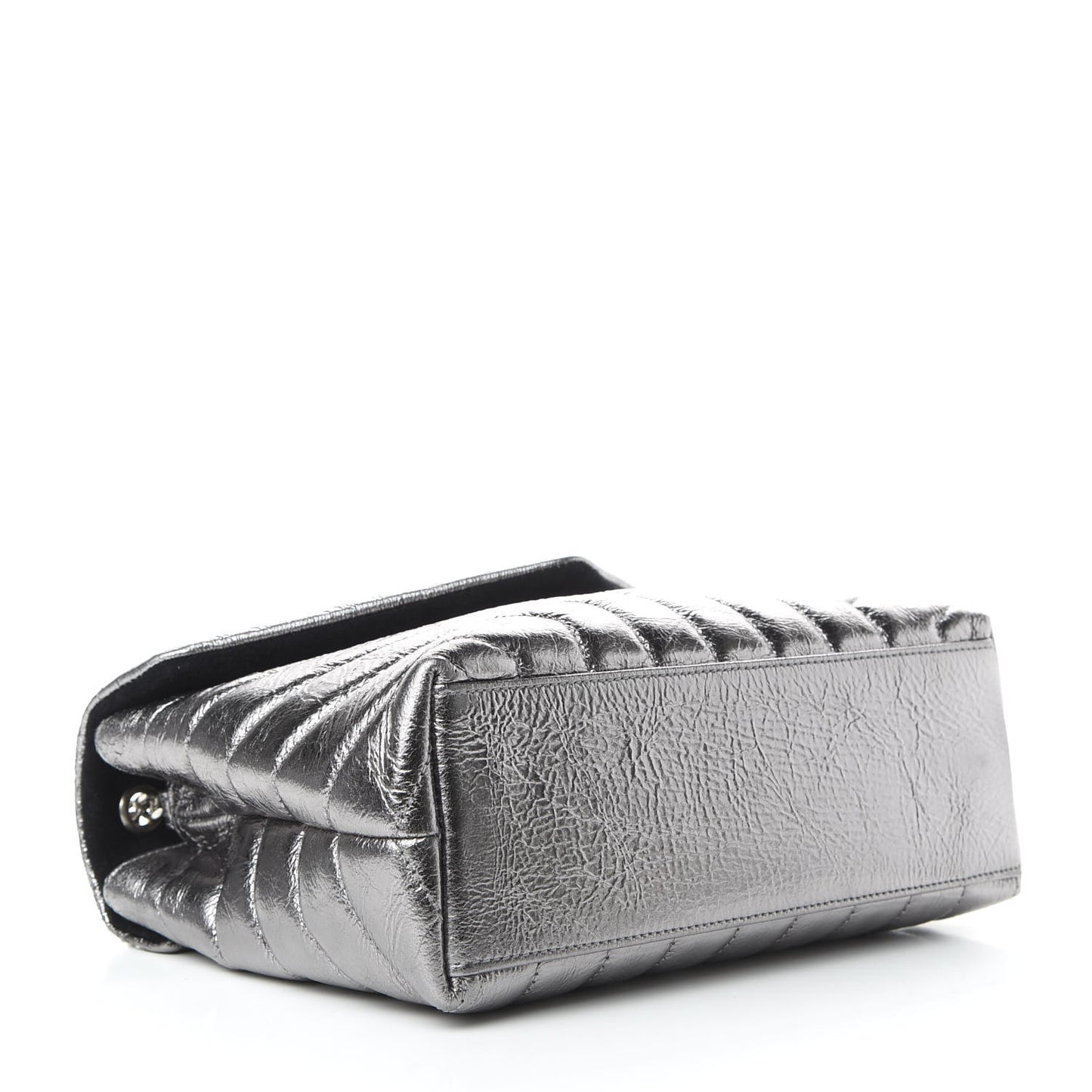 Metallic Calfskin Y Quilted Monogram Small Loulou Chain Satchel Acciaio