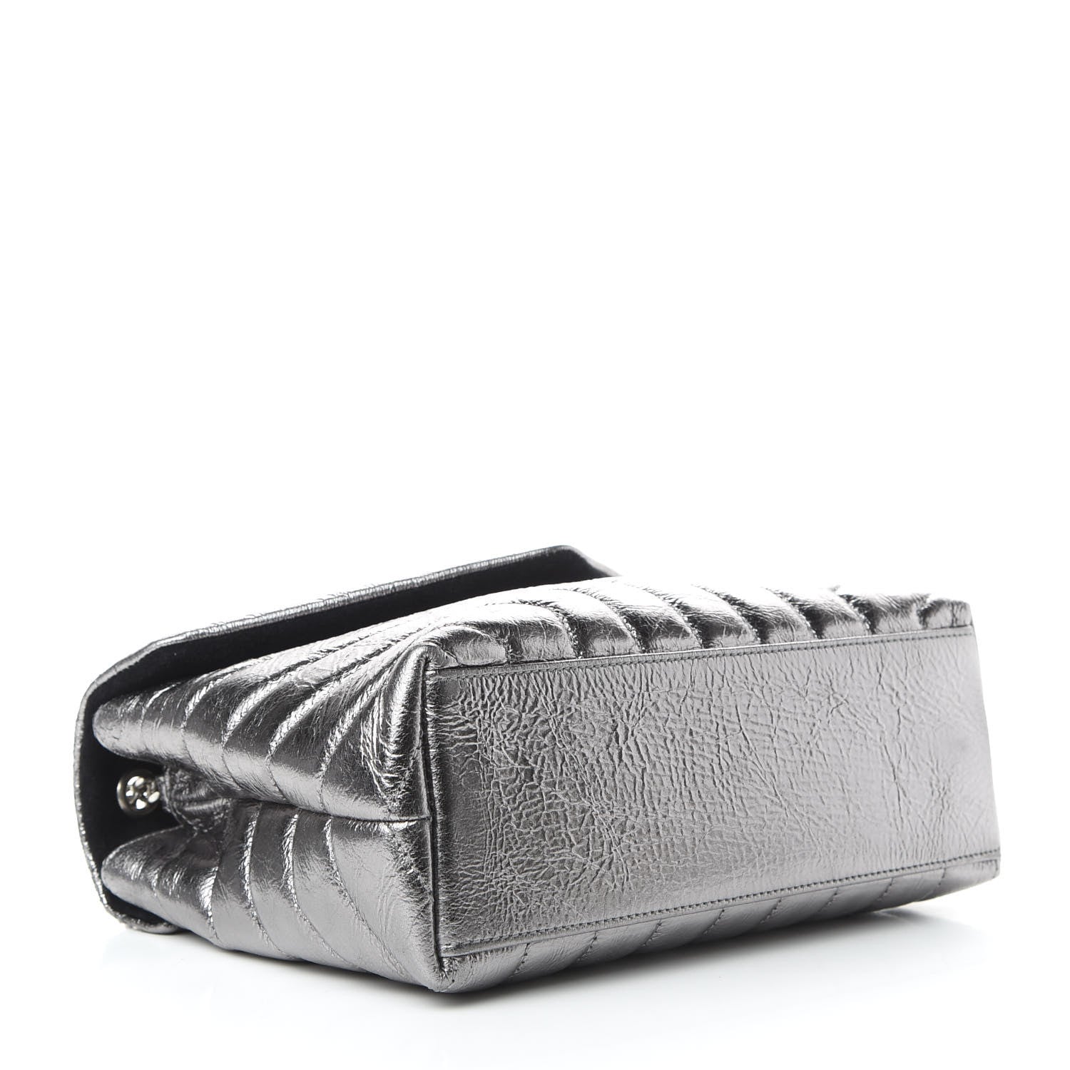 Saint Laurent Metallic Calfskin Y Quilted Monogram Small Loulou Chain Satchel Acciaio 5 of 10