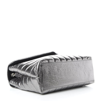 Saint Laurent Metallic Calfskin Y Quilted Monogram Small Loulou Chain Satchel Acciaio 5 of 10