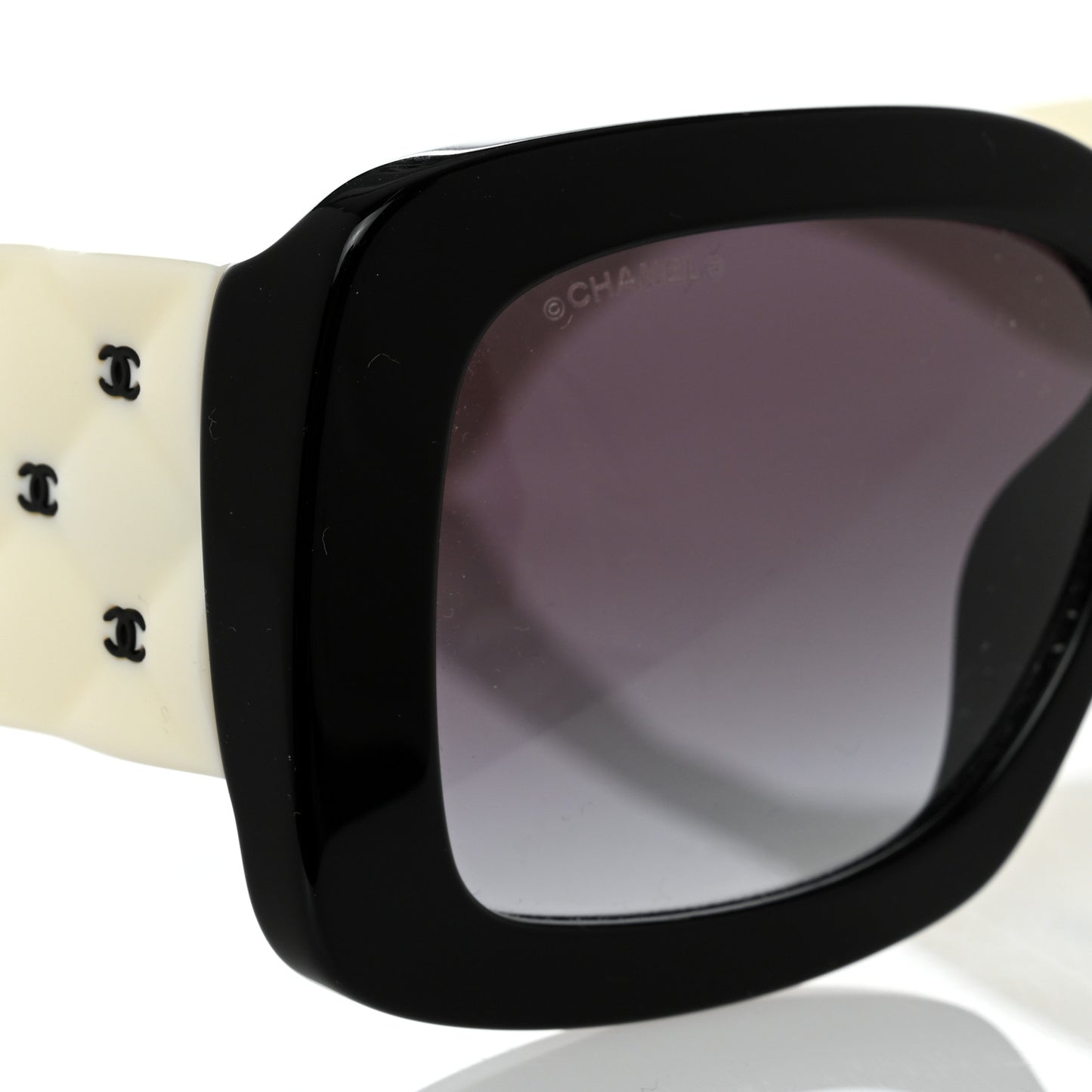 Acetate Quilted CC Rectangle Sunglasses 5483-A White Black