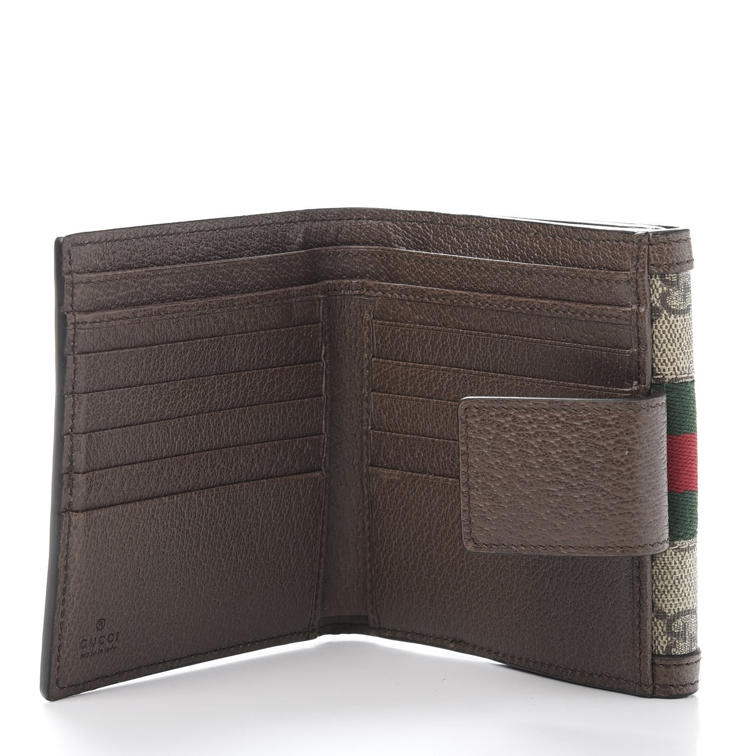 Gucci GG Supreme Monogram Web Ophidia French Flap Wallet Beige New Acero 6 of 11