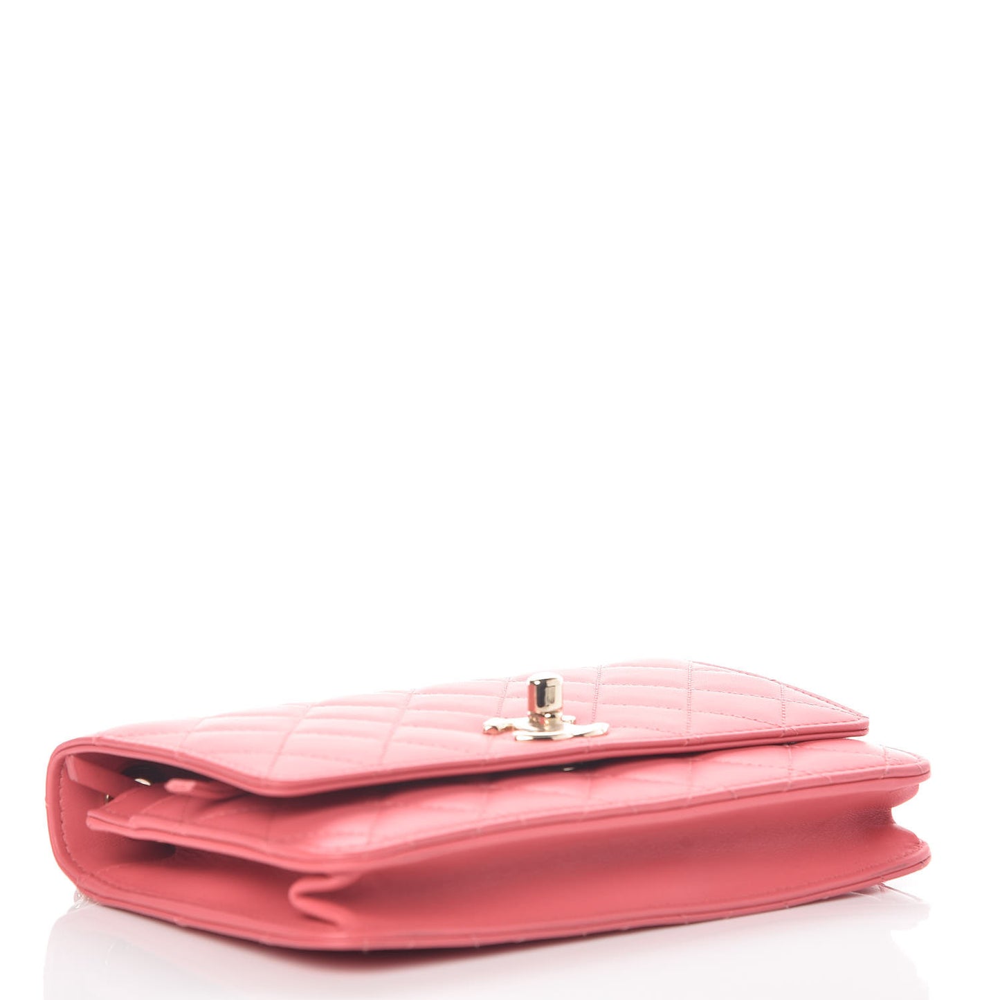 Lambskin Quilted Trendy CC Wallet On Chain WOC Bright Pink