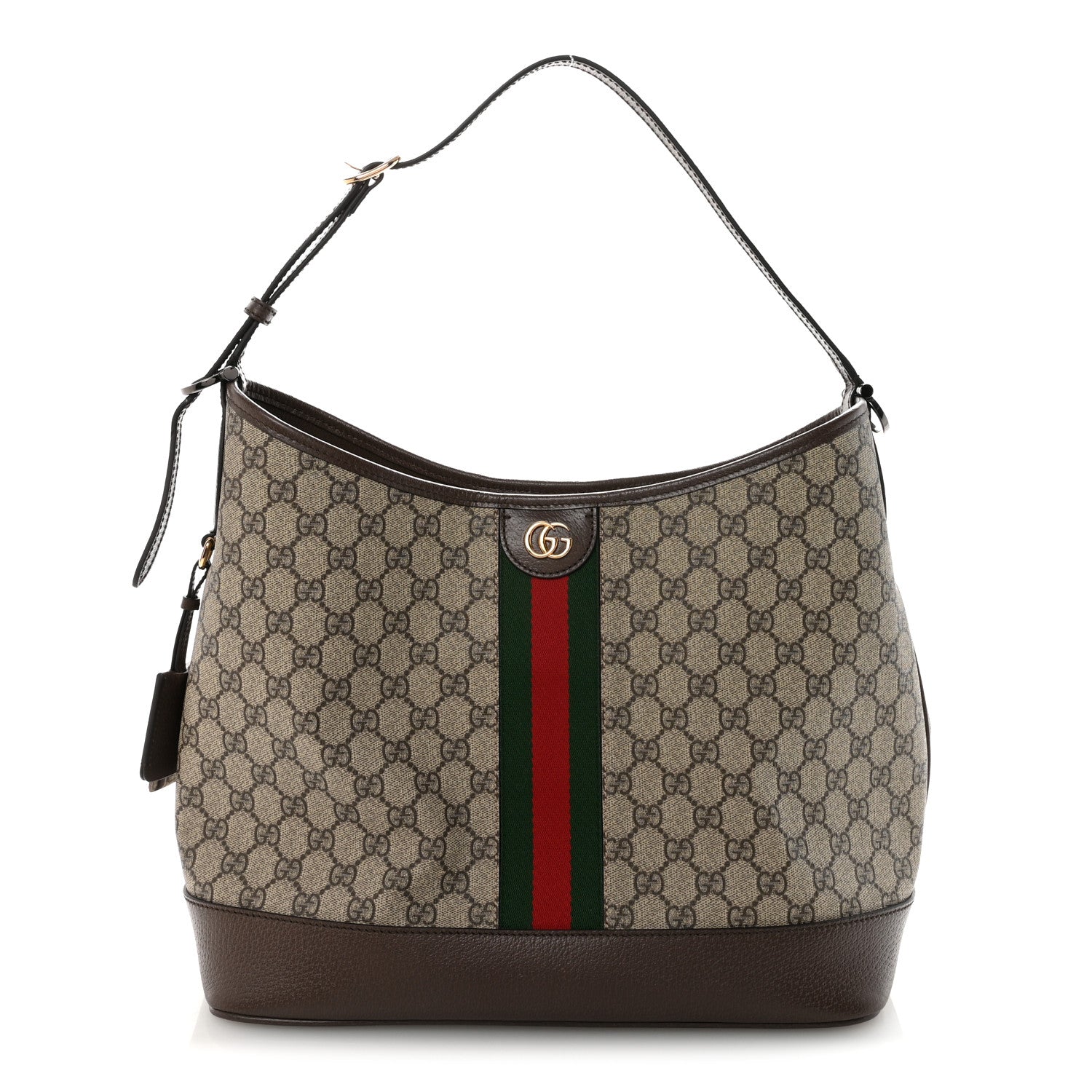 Gucci GG Supreme Monogram Textured Dollar Calfskin Web Large Ophidia Bucket Shoulder Bag Beige Ebony New Acero 1 of 9