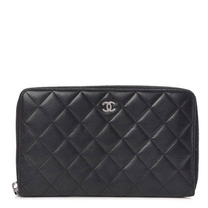 Chanel Lambskin Quilted Large Zip Around Organizer Wallet Black 1 of 12