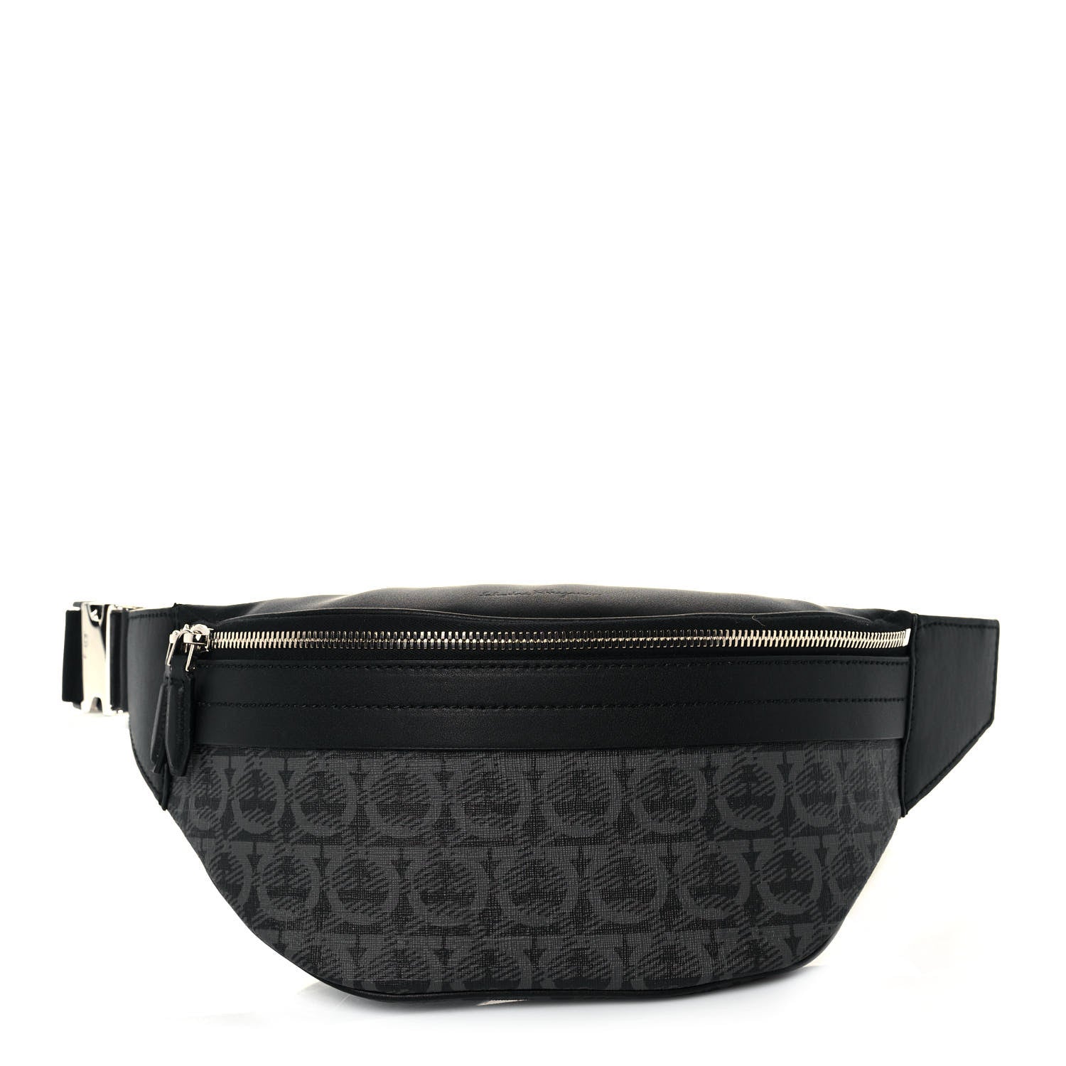 Salvatore Ferragamo Gancini Monogram Calfskin Waist Bag Black Grey 1 of 11