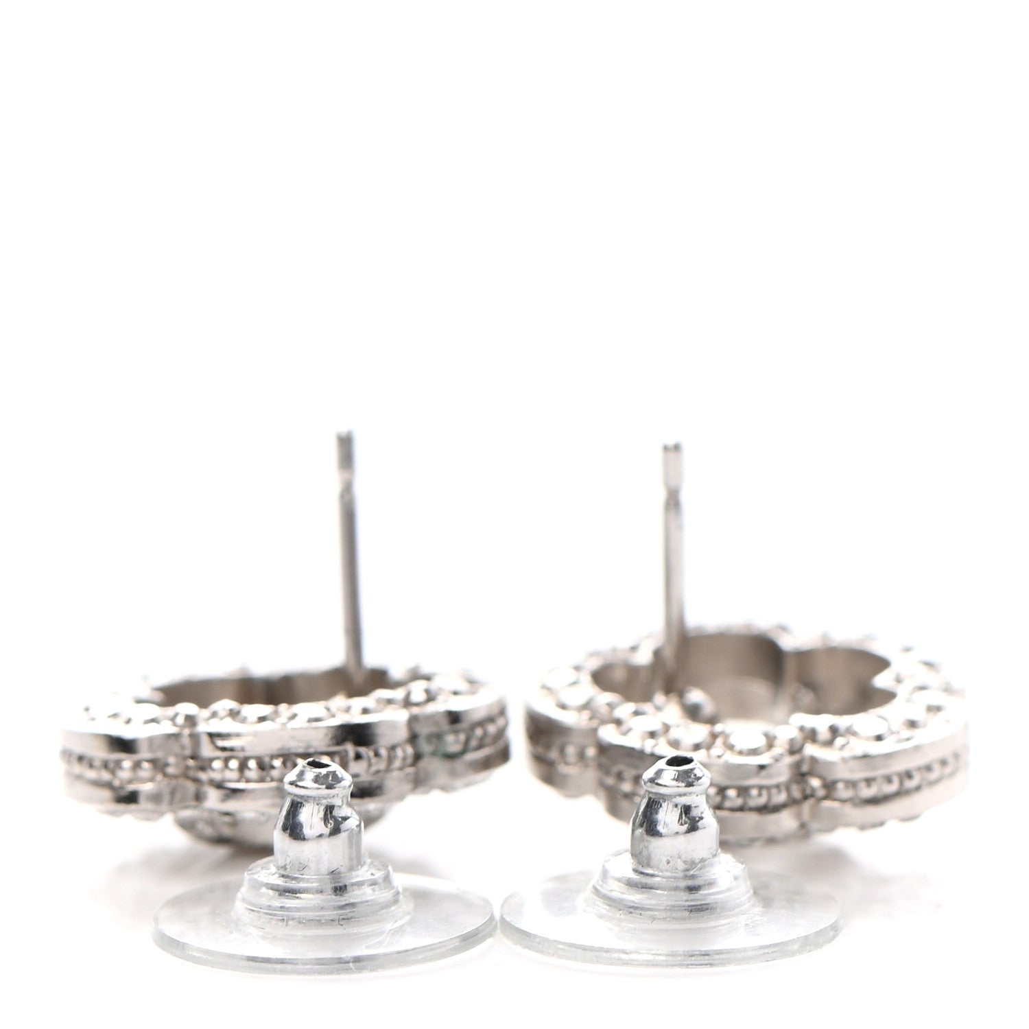 Chanel Crystal Coco Flapper Camellia CC Stud Earrings Silver 3 of 4