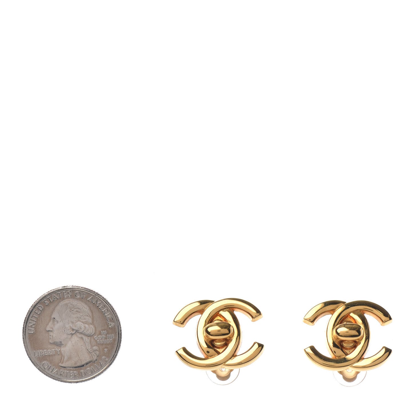 Metal CC Turnlock Clip On Earrings Gold