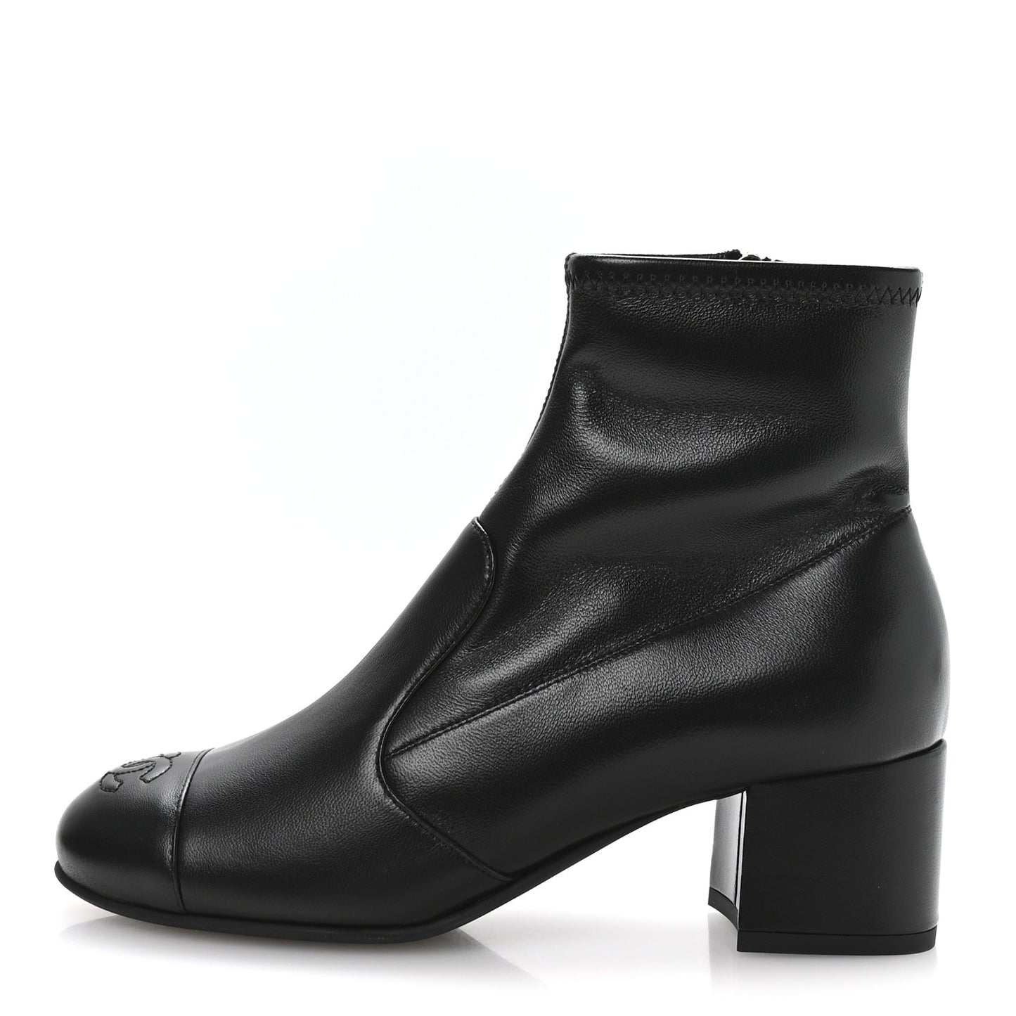 Stretch Lambskin Cap Toe CC Short Boots 37.5 Black