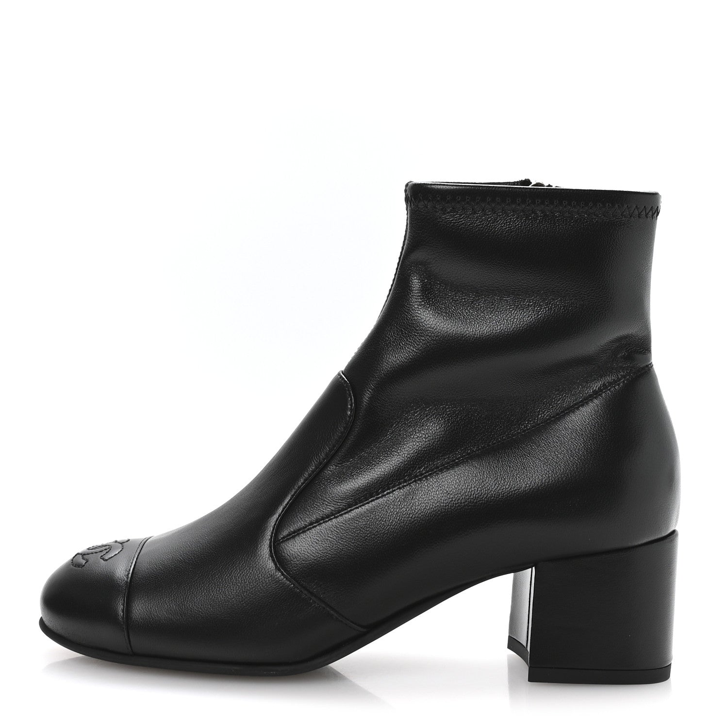 Chanel Stretch Lambskin Cap Toe CC Short Boots 37.5 Black 1 of 8