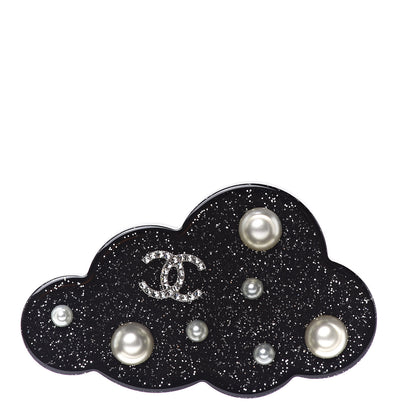 Chanel Glittered Resin Crystal Pearl CC Cloud Brooch Black Silver 1 of 6