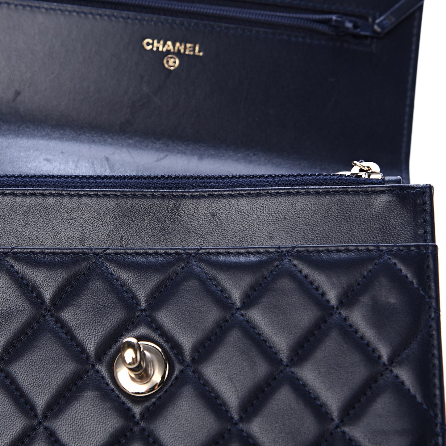 Lambskin Quilted Trendy CC Wallet On Chain WOC Navy
