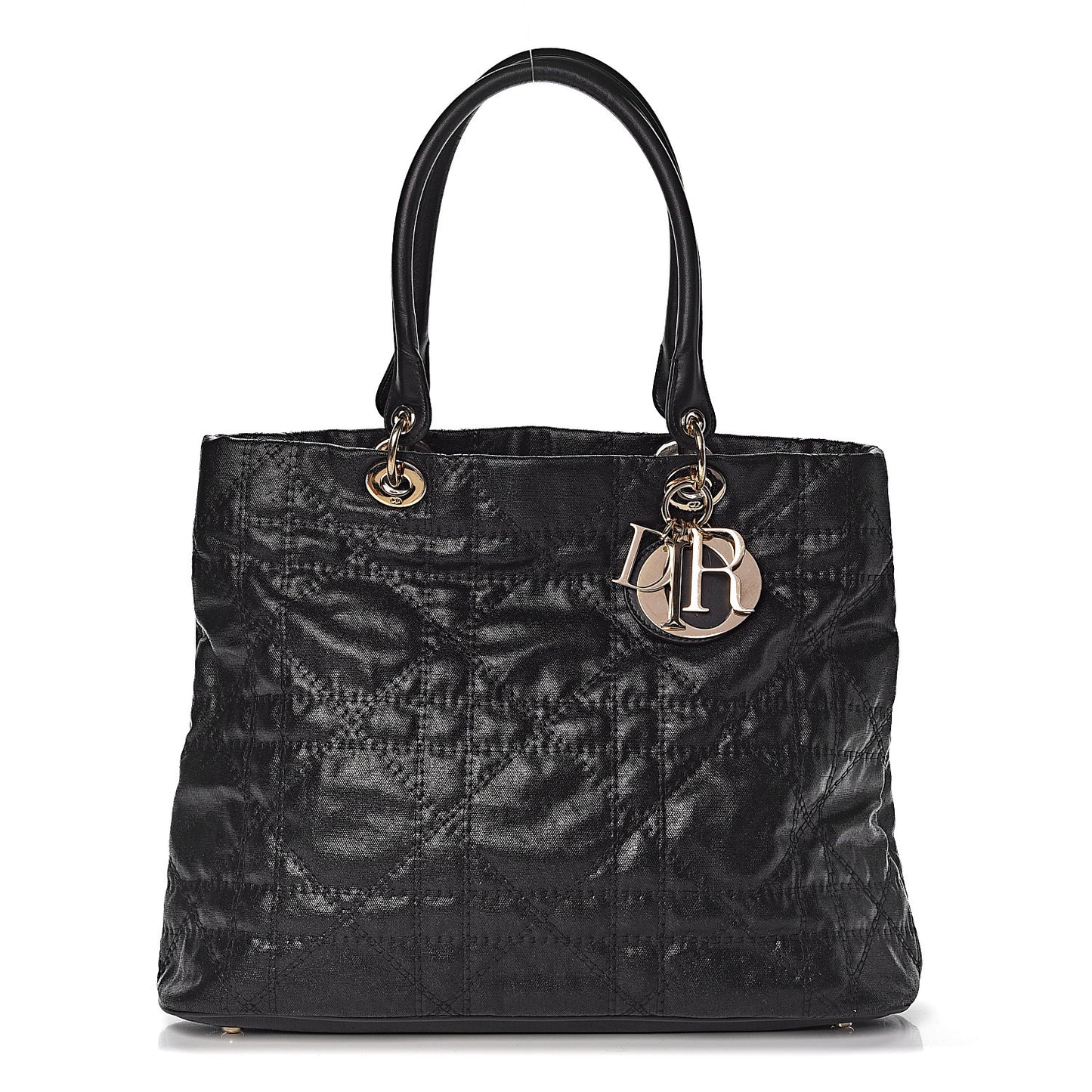 Coated Canvas Cannage Large Dior Soft Shopping Tote Black