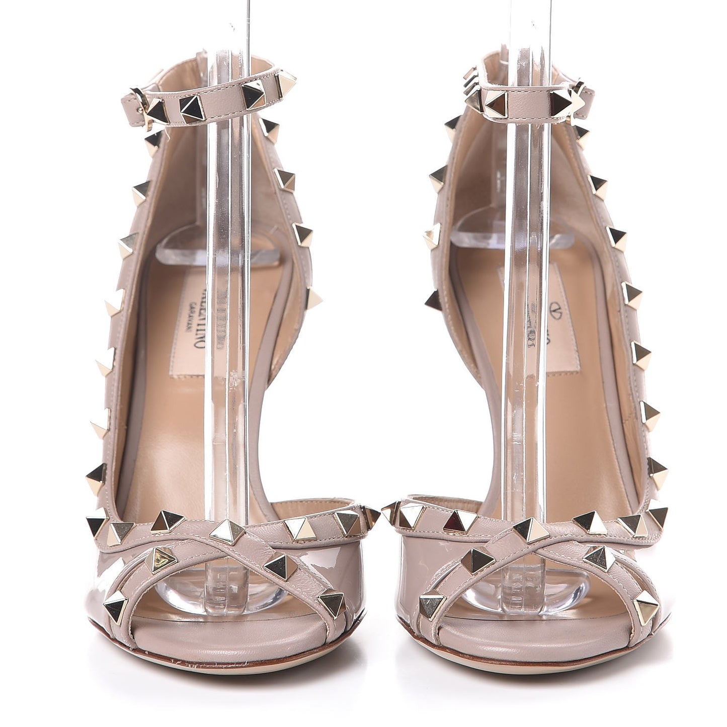 Patent Rockstud Ankle Strap d'Orsay Open Toe Pumps 36 Poudre