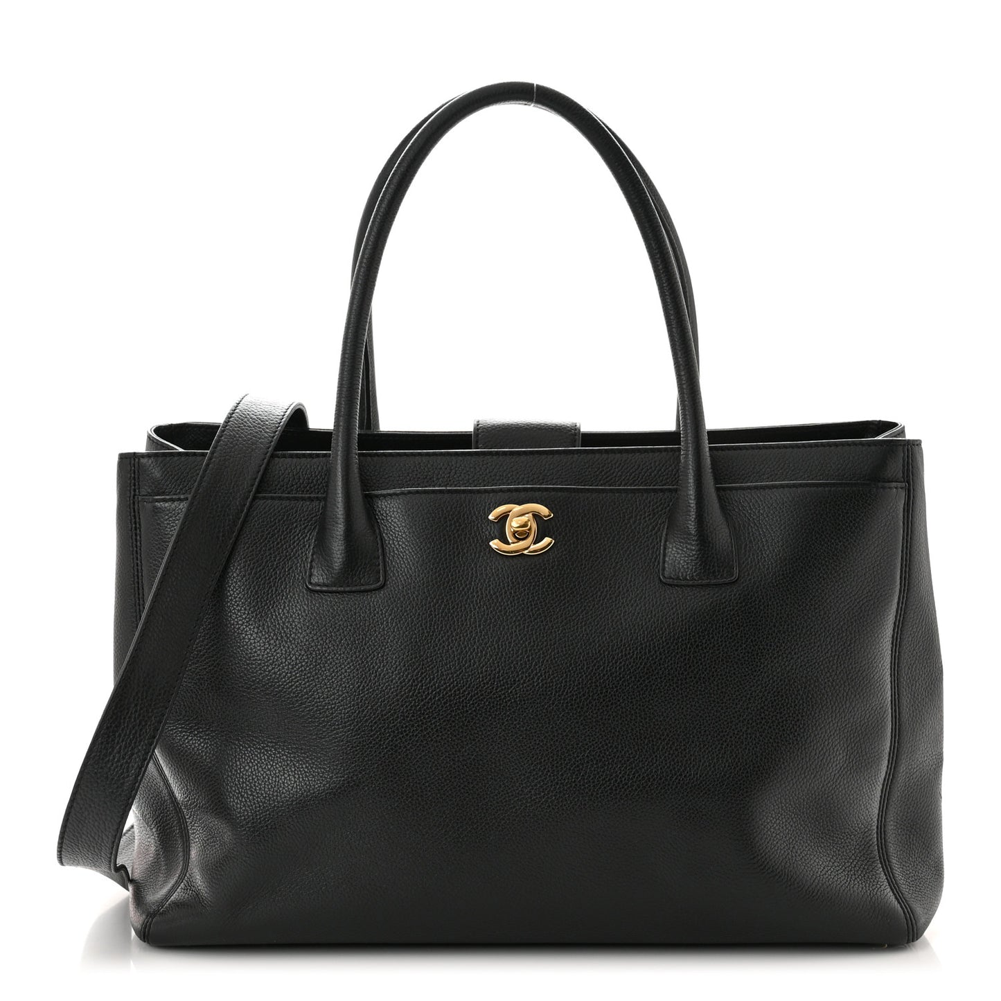 Calfskin Cerf Executive Shopper Tote Black
