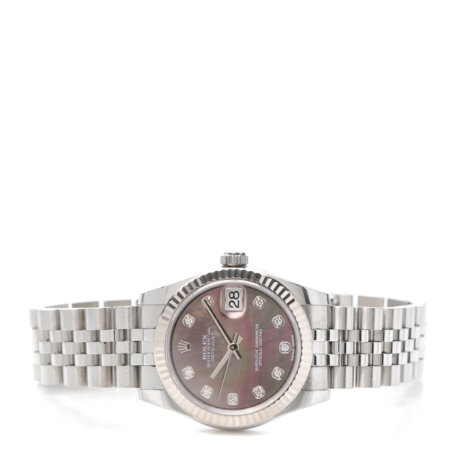 Rolex Stainless Steel 18K White Gold Diamond Black Mother of Pearl 31mm Oyster Perpetual Datejust Watch 178274 2 of 8