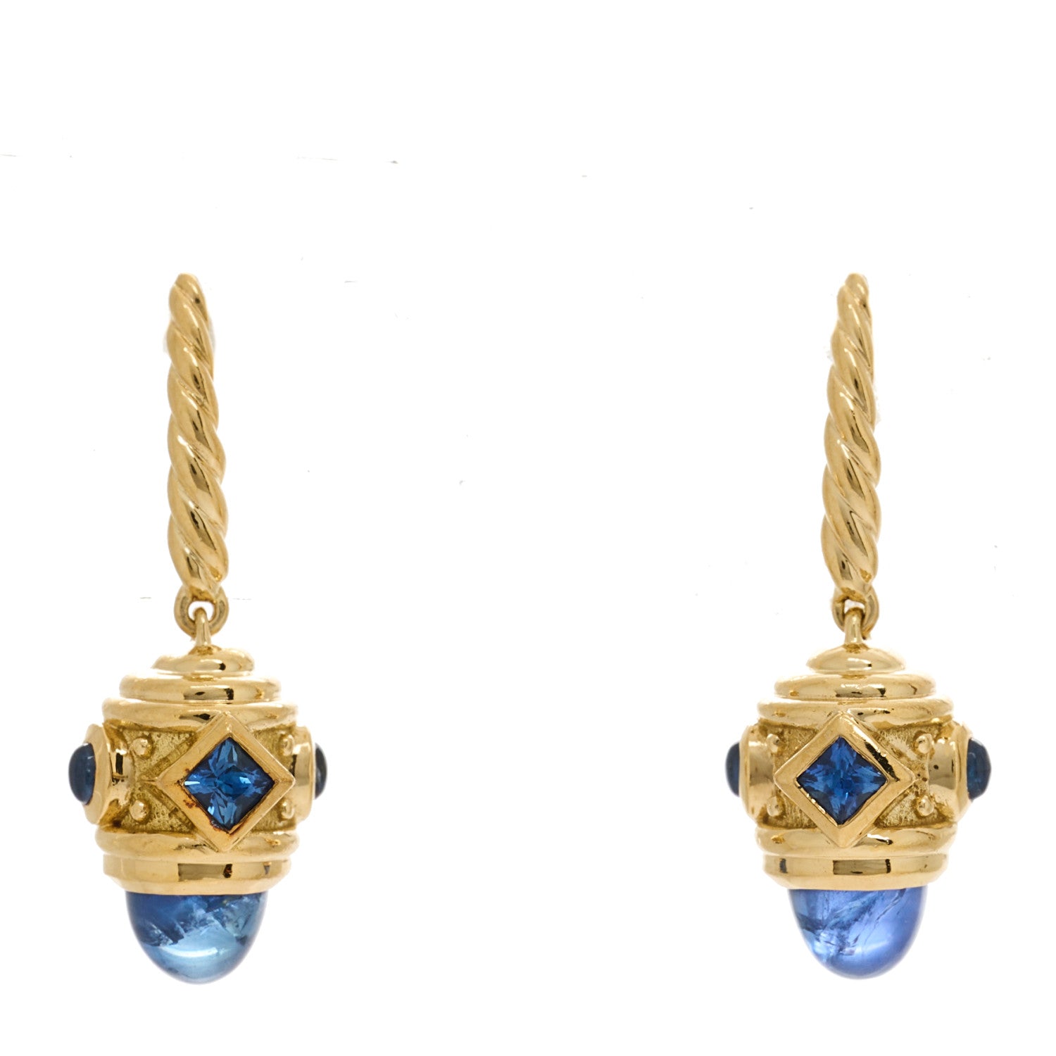 David Yurman 18K Yellow Gold Blue Sapphire Renaissance Drop Earrings 1 of 4