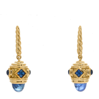 David Yurman 18K Yellow Gold Blue Sapphire Renaissance Drop Earrings 1 of 4